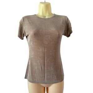 Jonden Vintage 90s Tan Tonal Print Stretch Slinky Knit Blouse Top Size Medium